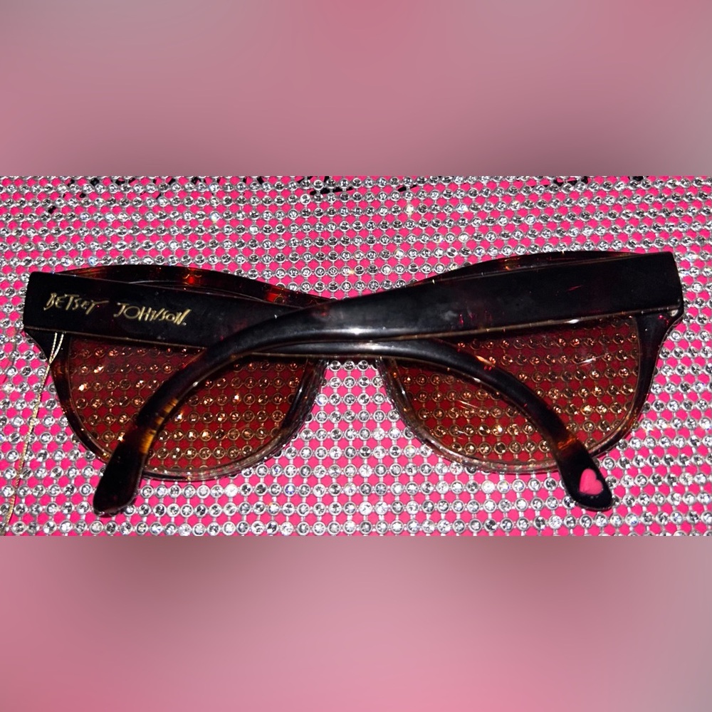 Betsey Johnson sunglasses crystal rhinestone heart cateye tortoise shell vintage - Picture 5 of 12